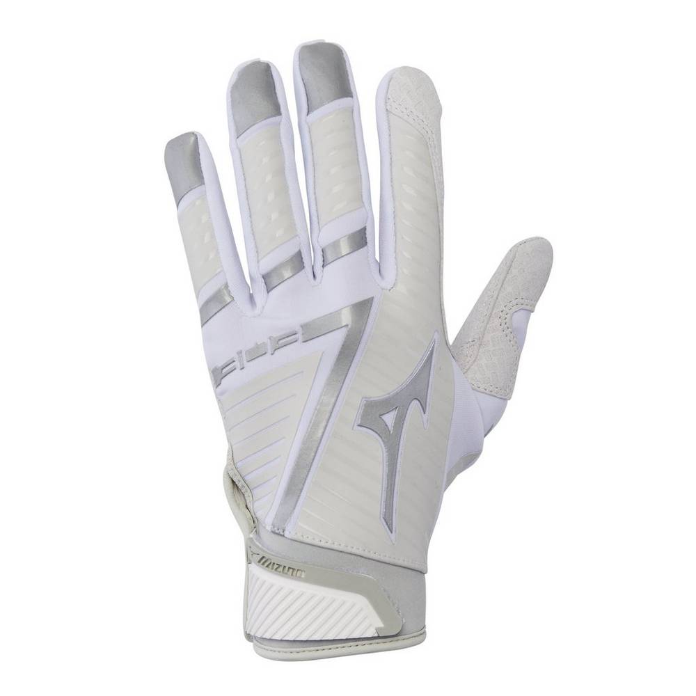 Mizuno Men's B-130 Adult Baseball Batting Gloves White/Grey (330396-CFA)